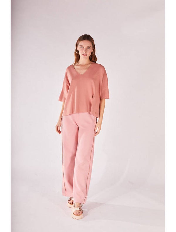 trendy rose truitje met v-hals