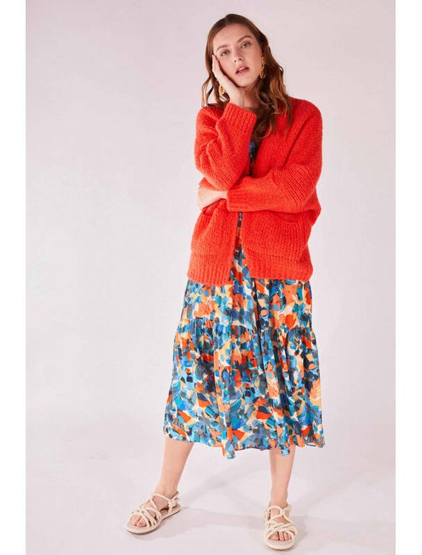 trendy koraalkleurige cardigan