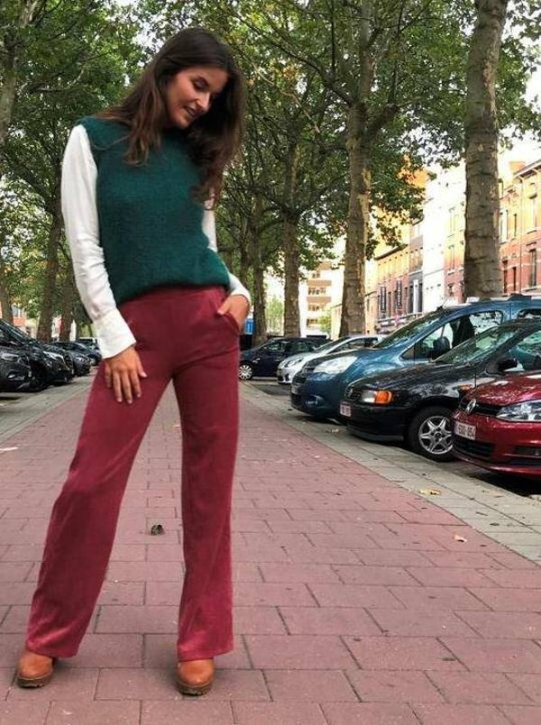 roze ribfluwelen broek