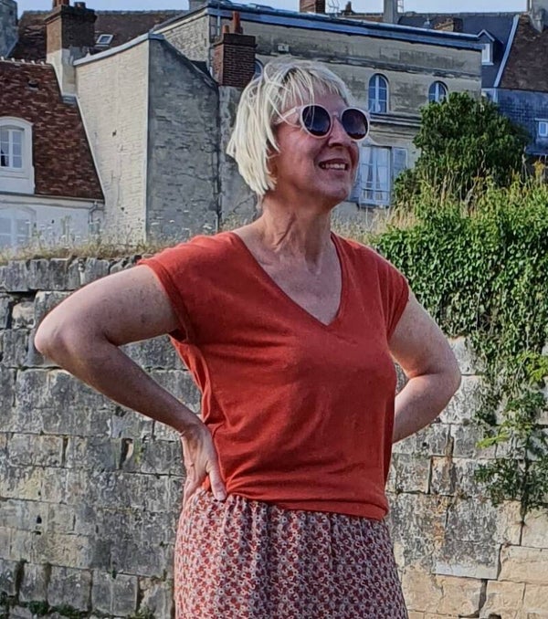 linnen t-hirt met v-hals