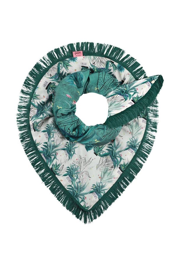 witte sjaal met petrolkleurige franjes