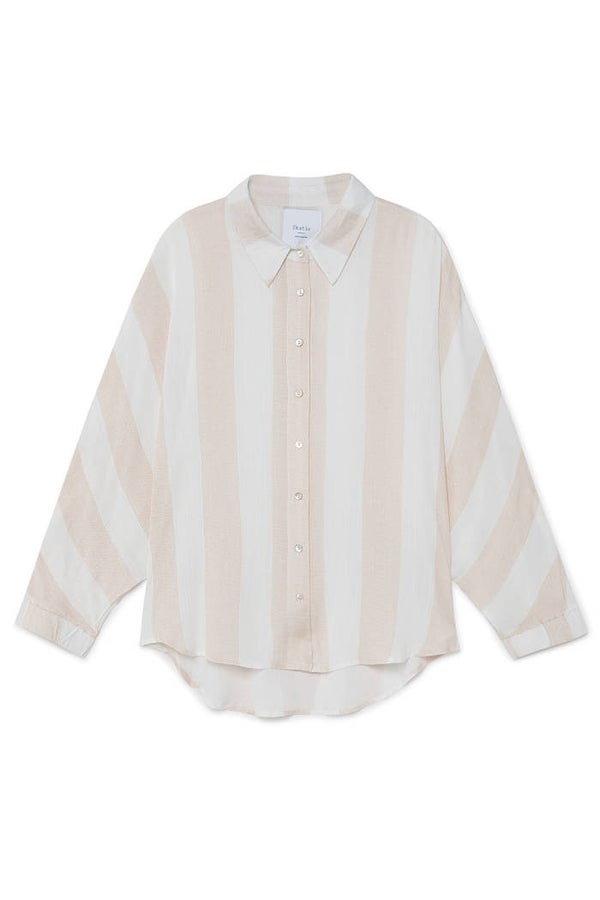 beige/wit gestreepte oversized  blouse met vleermuismouwen