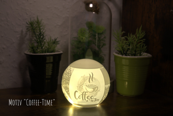 Teelicht Leuchtkugeln 8cm inkl. LED-Teelicht - verschiedene Motive / 3D Druck