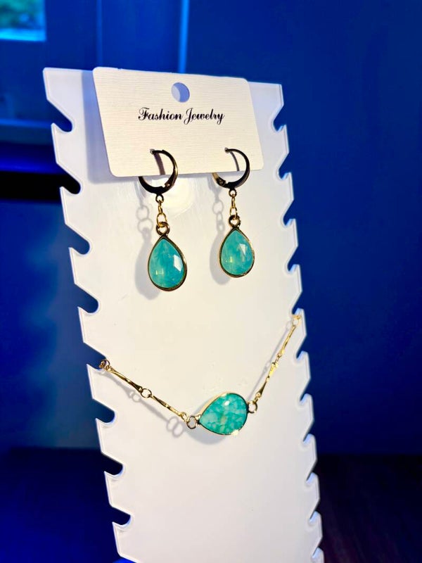 Set Swarovski oceaan green oorbellen en groene Agaat armband