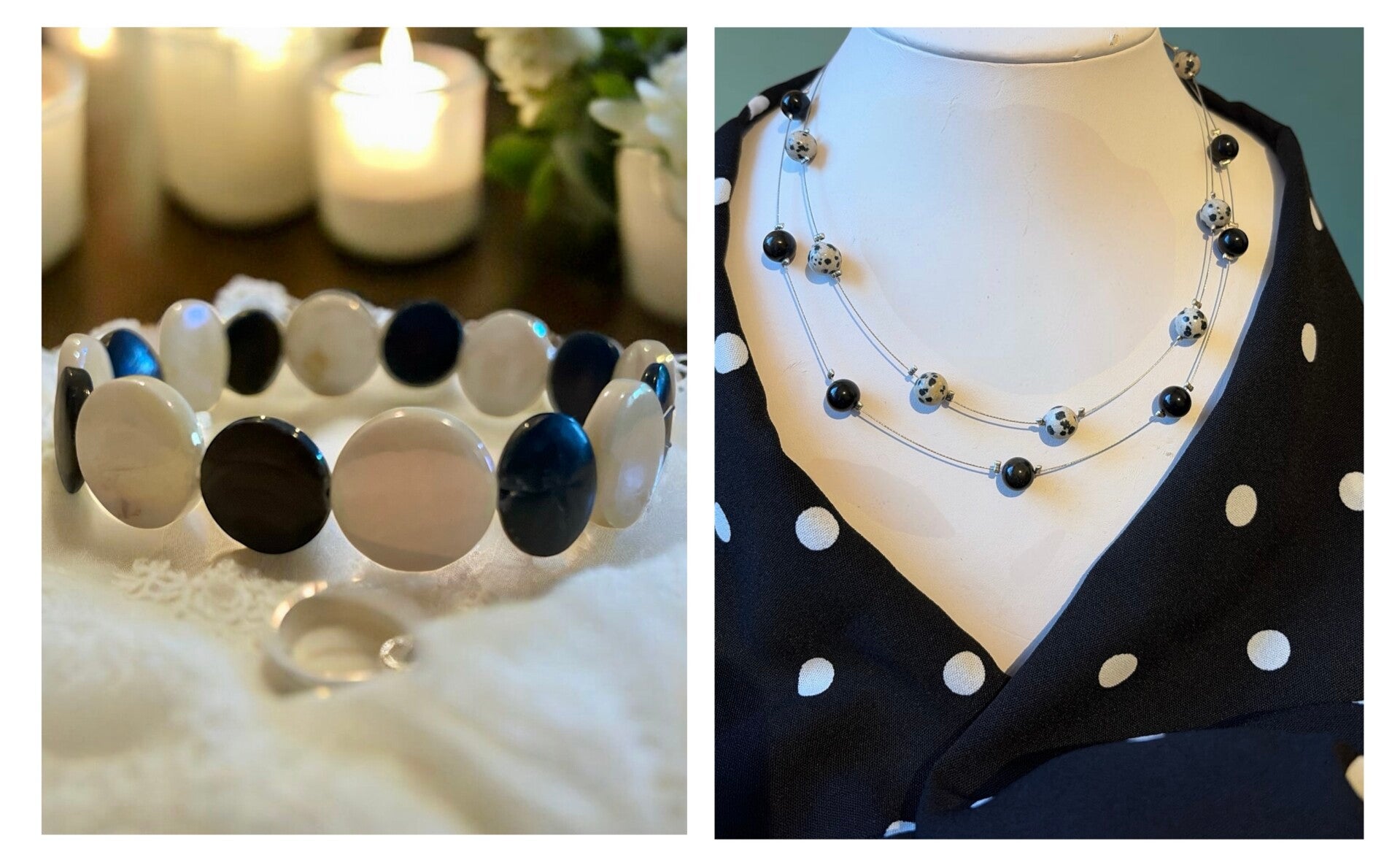 Combi deal handgemaakte ketting en armband zwart/wit