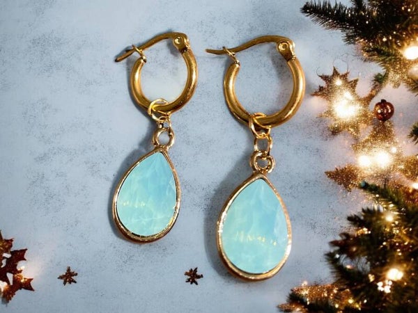 Swarovski kristallen oorbellen oceaan blue (goudkleurig)