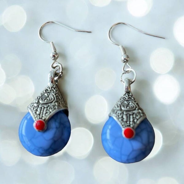 Tibetaanse blauw zilverkleurig oorbellen