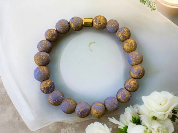 Elegante Damesarmband van Paarse Jade met Goudaccenten (8 mm)