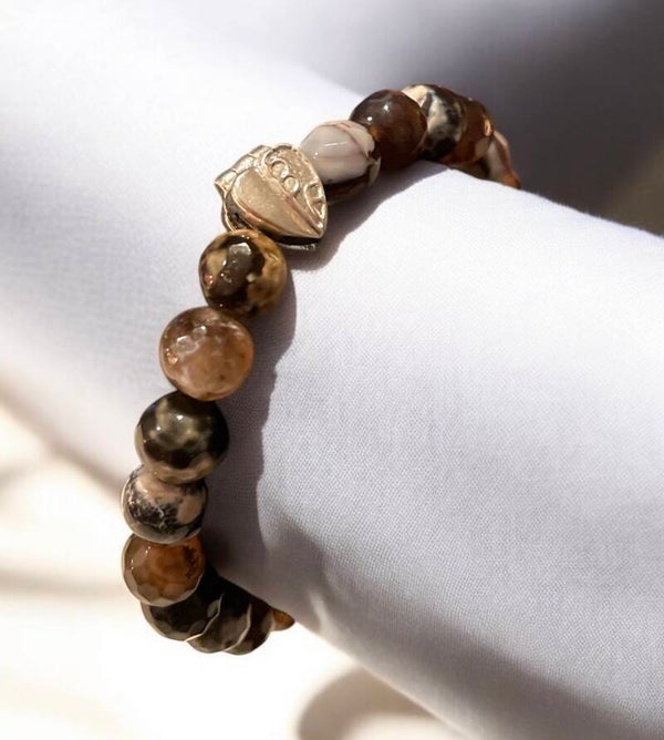 Dames Armband met Coffee Agaat (8mm Facetgeslepen)