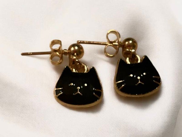 Katten oorbellen goud/zwart