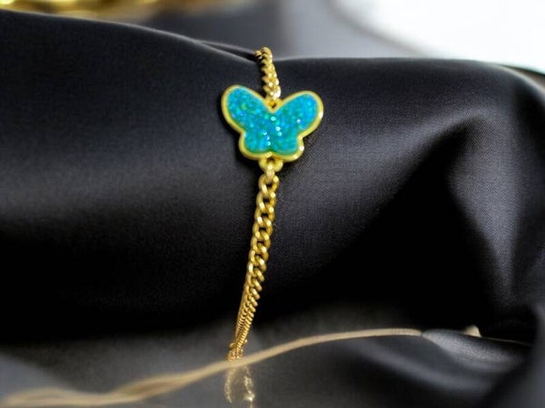 Prachtige blauwe meisjesarmband met glitter Vlinder