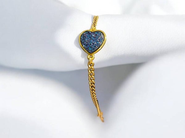 Prachtige donkerblauw Meisjesarmband met glitter hart
