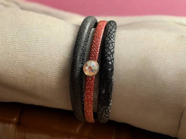 Handgemaakte leren/pmu rood/zwart armband