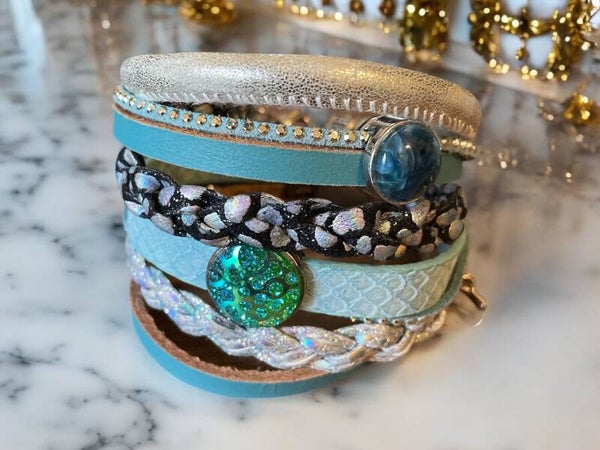 Handgemaakte leren/pmu groene armbanden