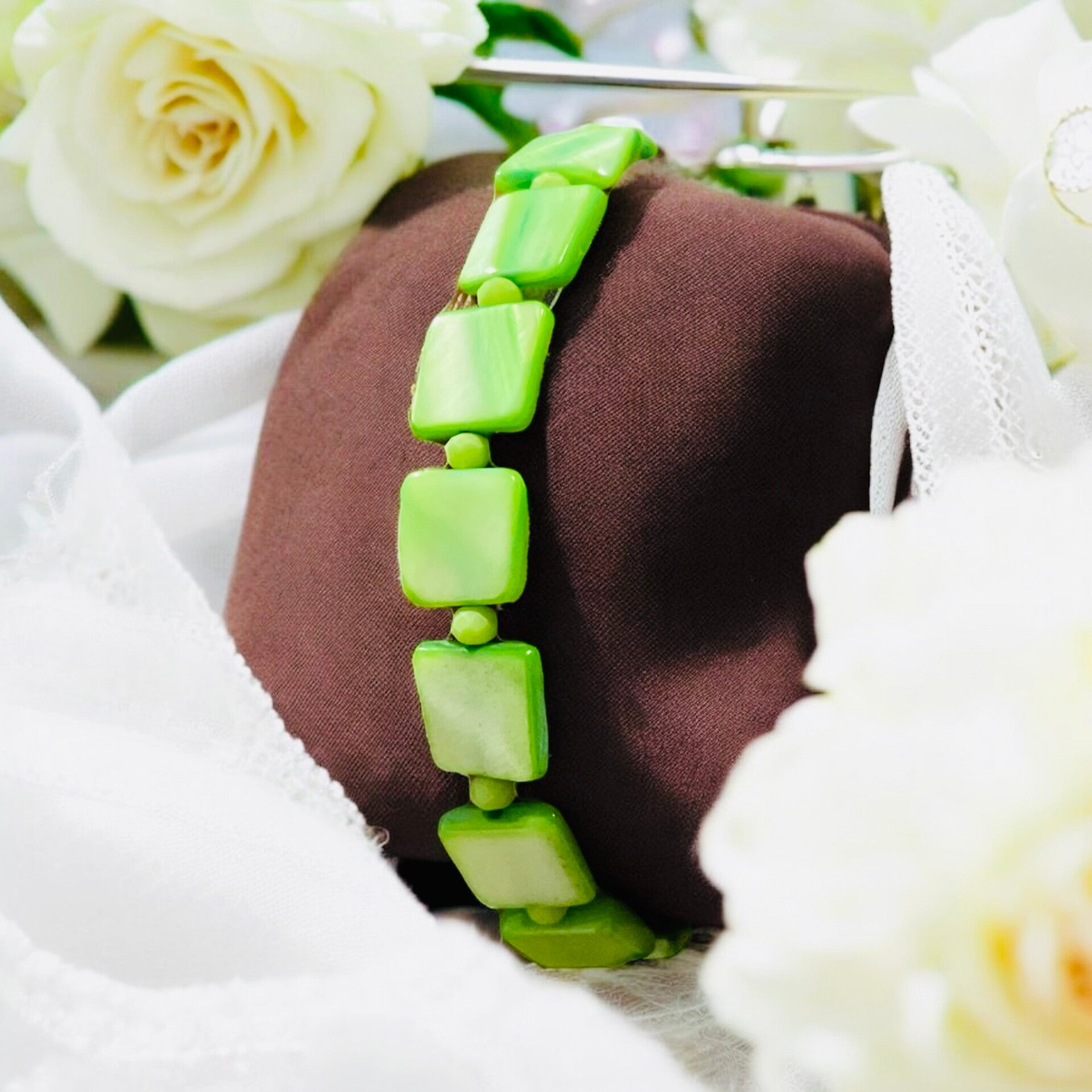 Vierkante Schelpen Armband – Groen Parelmoer