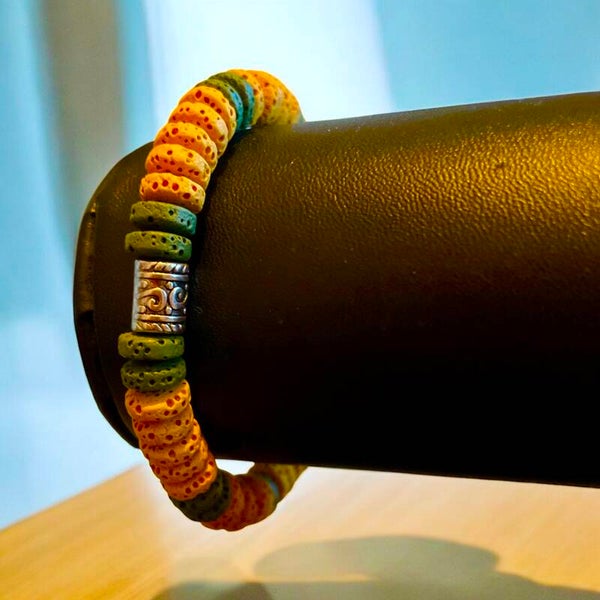 Stoere Herenarmband van Lava Rondelles – geel en groen