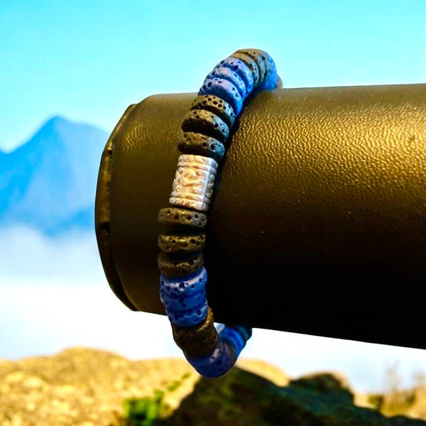 Stoere Herenarmband van Lava Rondelles – Blauw & Zwart