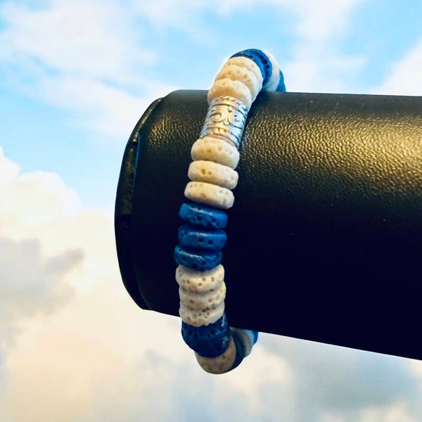 Stoere Herenarmband van Lava Rondelles – Blauw & Wit