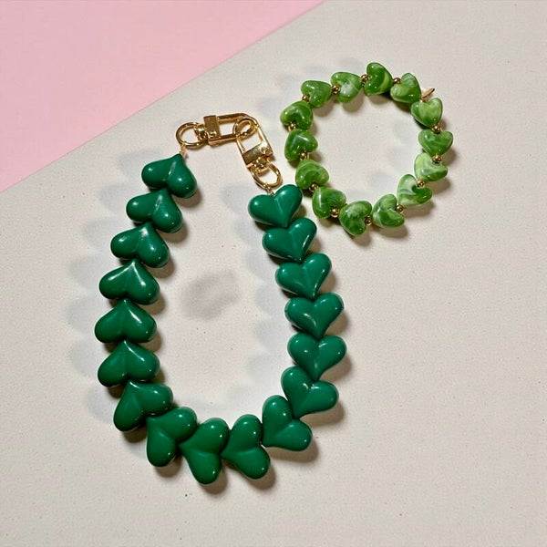 Harten Telefoonkoord met bijpassend Armband – Groen