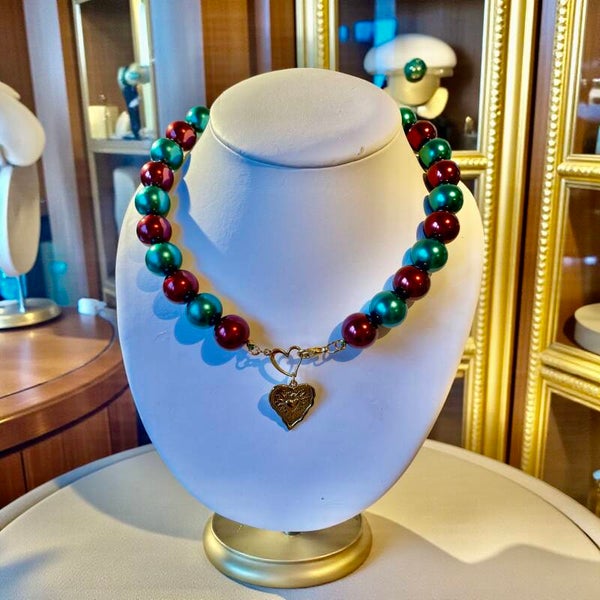 Kerst Stijlvolle Rood en Groen Glaskralen Ketting