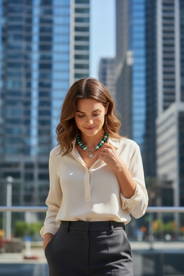 Licht en donker Groene Glaskralen Ketting – Elegant & Stralend