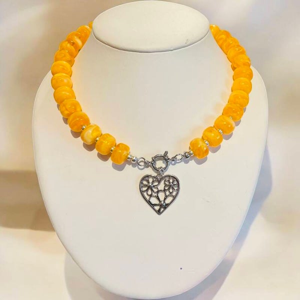 Elegante ketting Oranje-Witte Acryl Kralen
