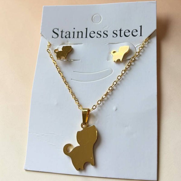Schattige katten ketting- en oorbellenset in goudkleurig