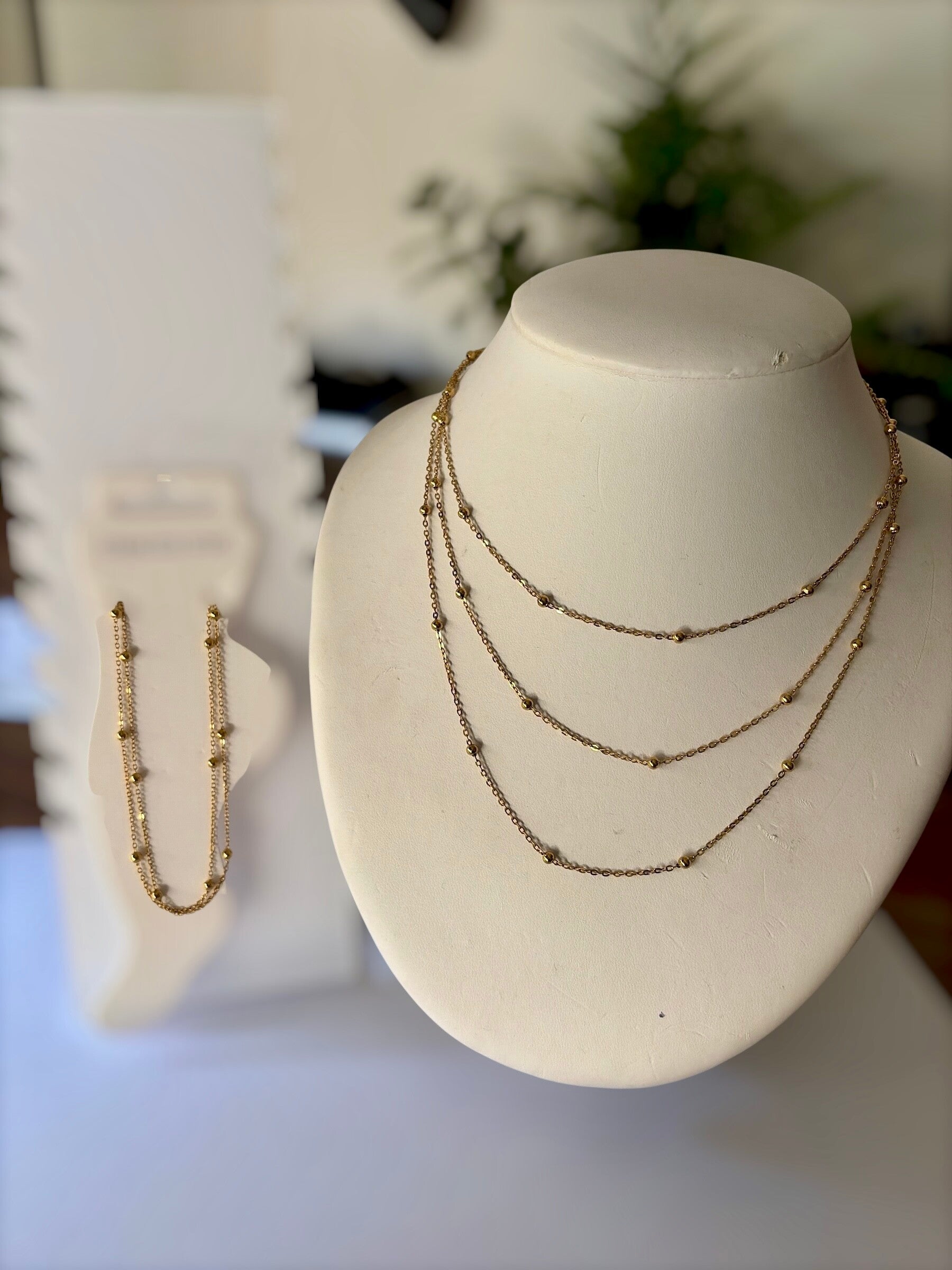 Set van Tripple layer ketting en Dubble layer enkelband