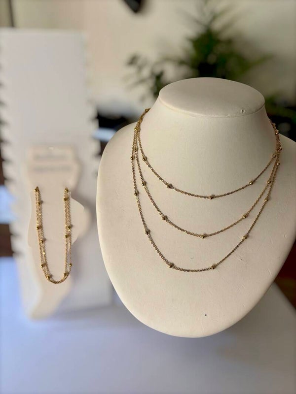 Set van Tripple layer ketting en Dubble layer enkelband