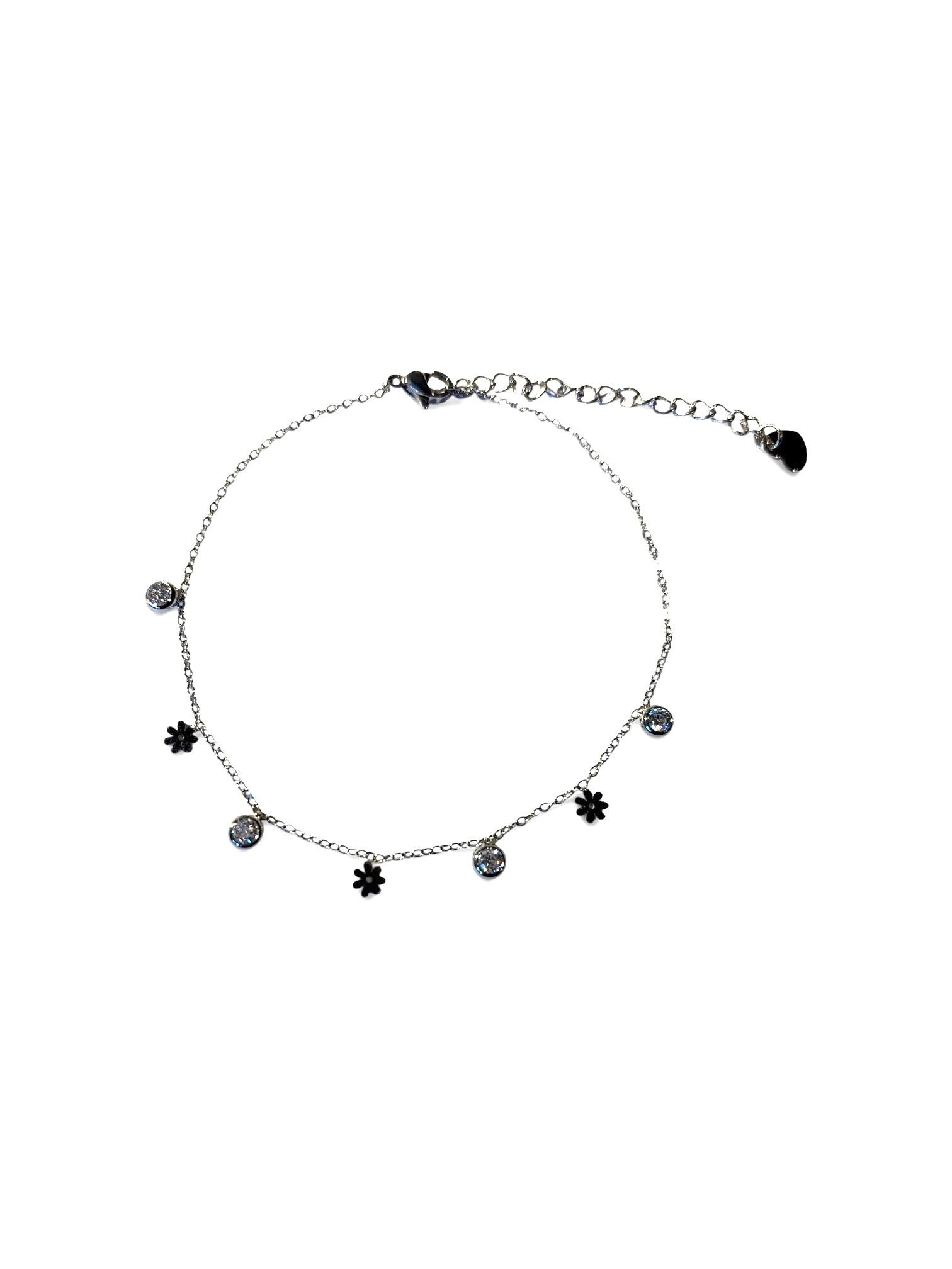 Zilverkleurig Stainless Steel Enkelband met Zirkonia & bloemmotief