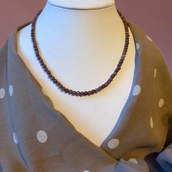 Chocolade Maansteen Ketting – Stainless Steel – 44 cm