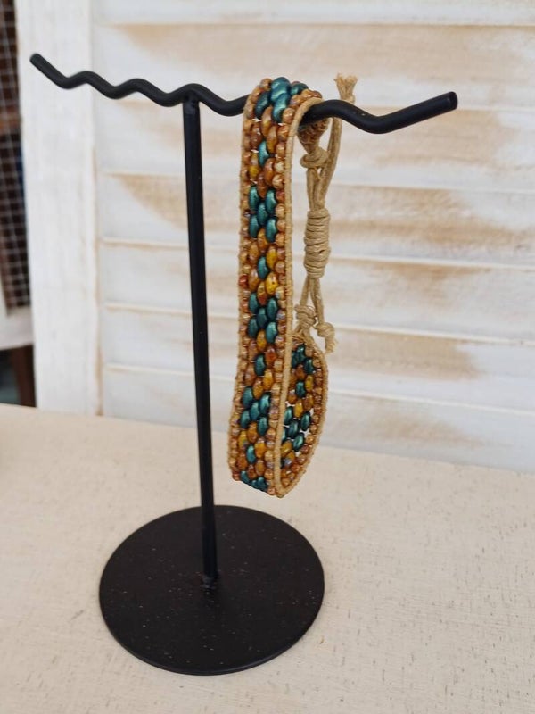 Armband met koord bruin/blauw