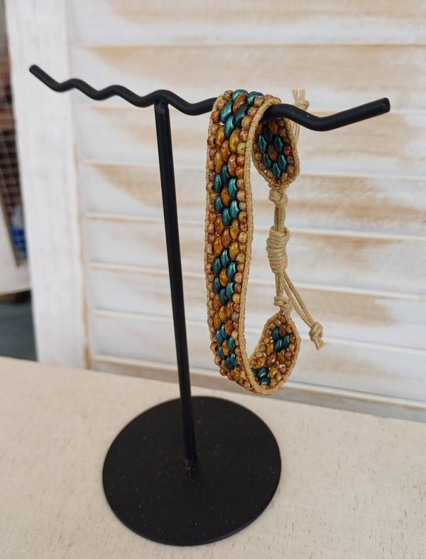 Armband met koord bruin/blauw