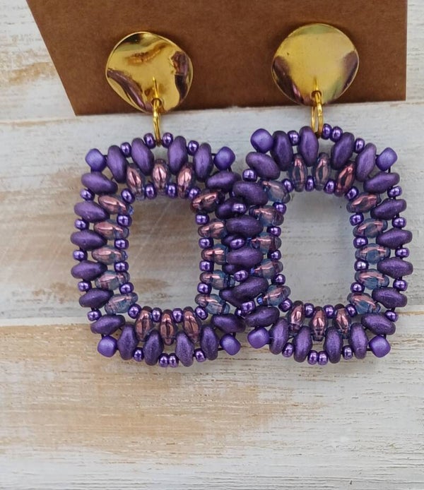 Oorbellen rechthoekig paars