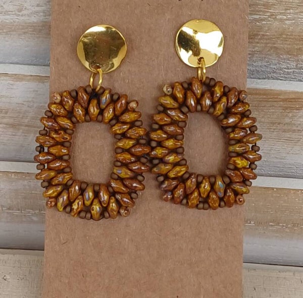 Oorbellen bruin/geel rechthoekig