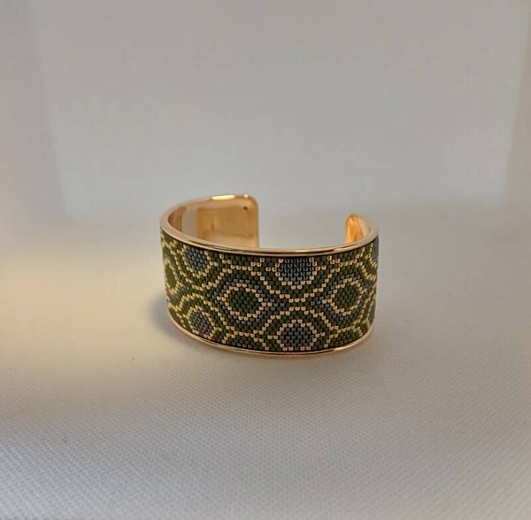 Brede armband olijfgroen en goud