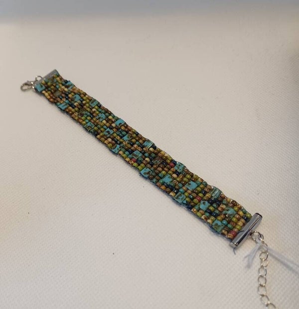 Armband geweven blauw/bruin