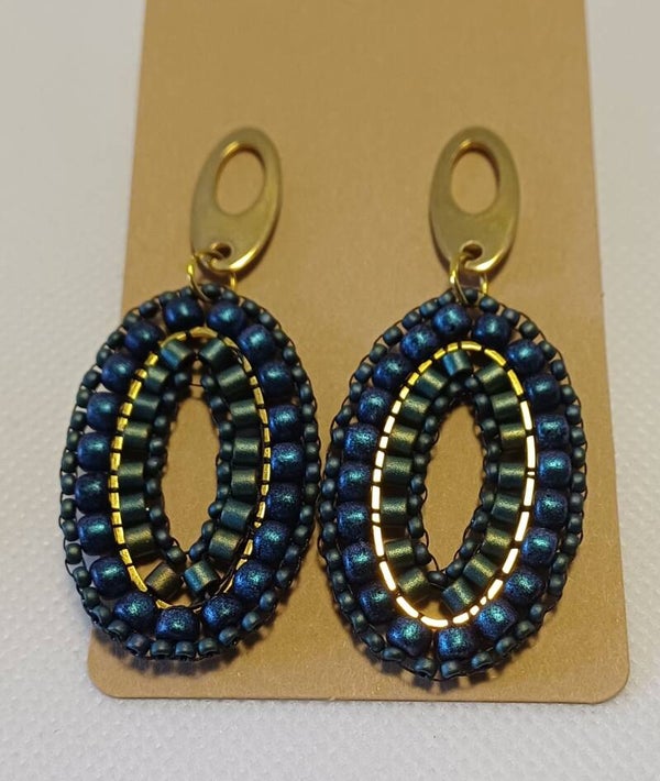 Oorbellen ovaal donkerblauw