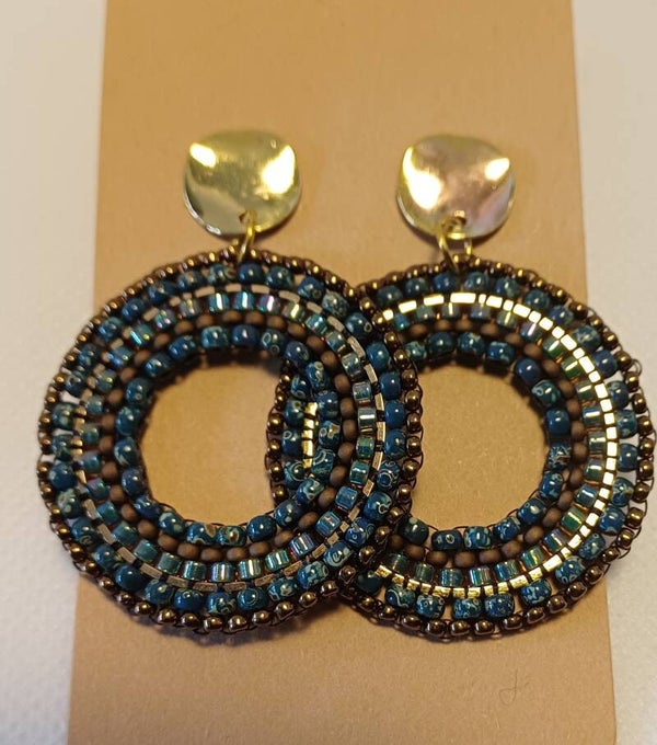 Oorbellen rond groot donkerblauw/bruin