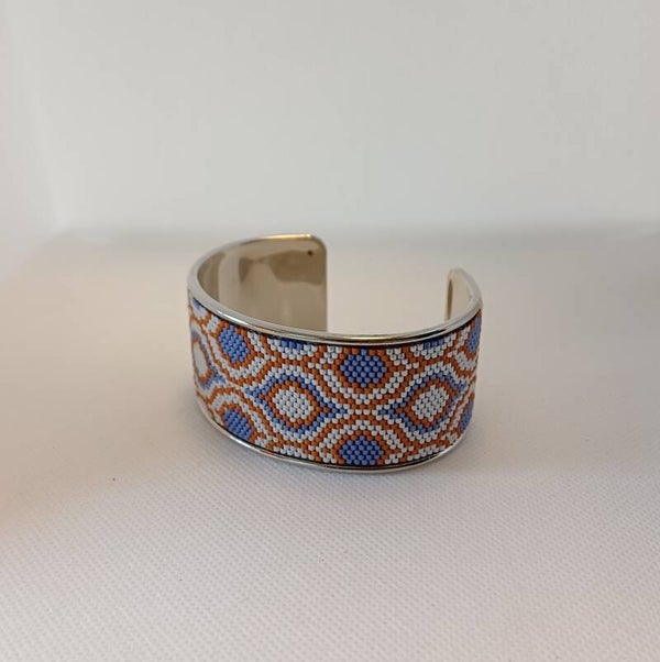 Brede armband blauw/wit