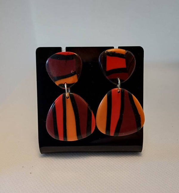 Oorbellen fimoklei driehoek bruin gestreept