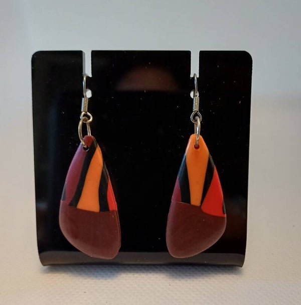 Oorbellen fimoklei druppel bruin gestreept