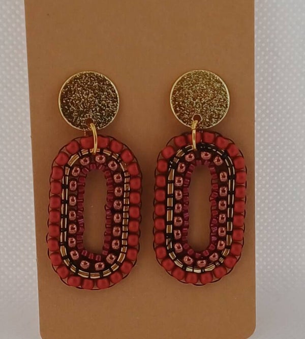 Oorbellen ovaal rood oranje