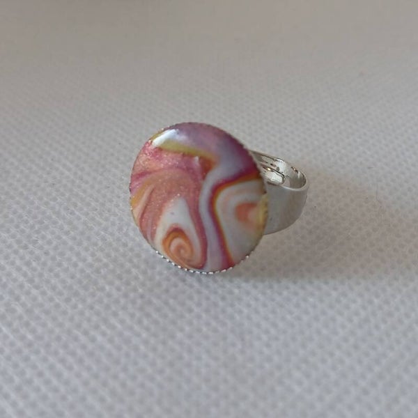 Ring fimoklei roze bruin