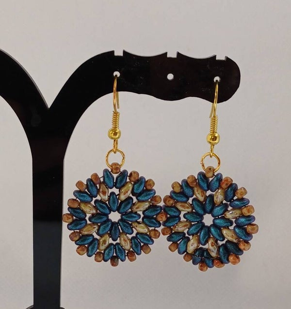 Oorbellen kraaltjes blauw/bruin