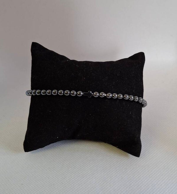 Herenarmband natuursteen met kruisje