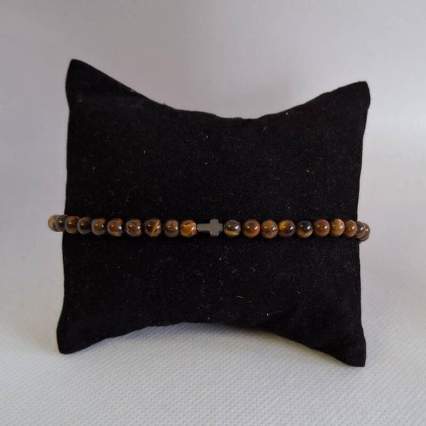 Herenarmband natuursteen met kruisje