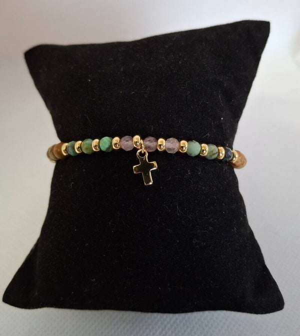 Armband natuursteen en kruisje