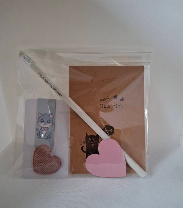 Notitieboekje, potlood, magnetische bladwijzer