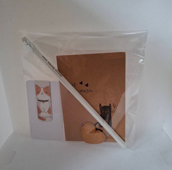 Notitieboekje, potlood, magnetische bladwijzer